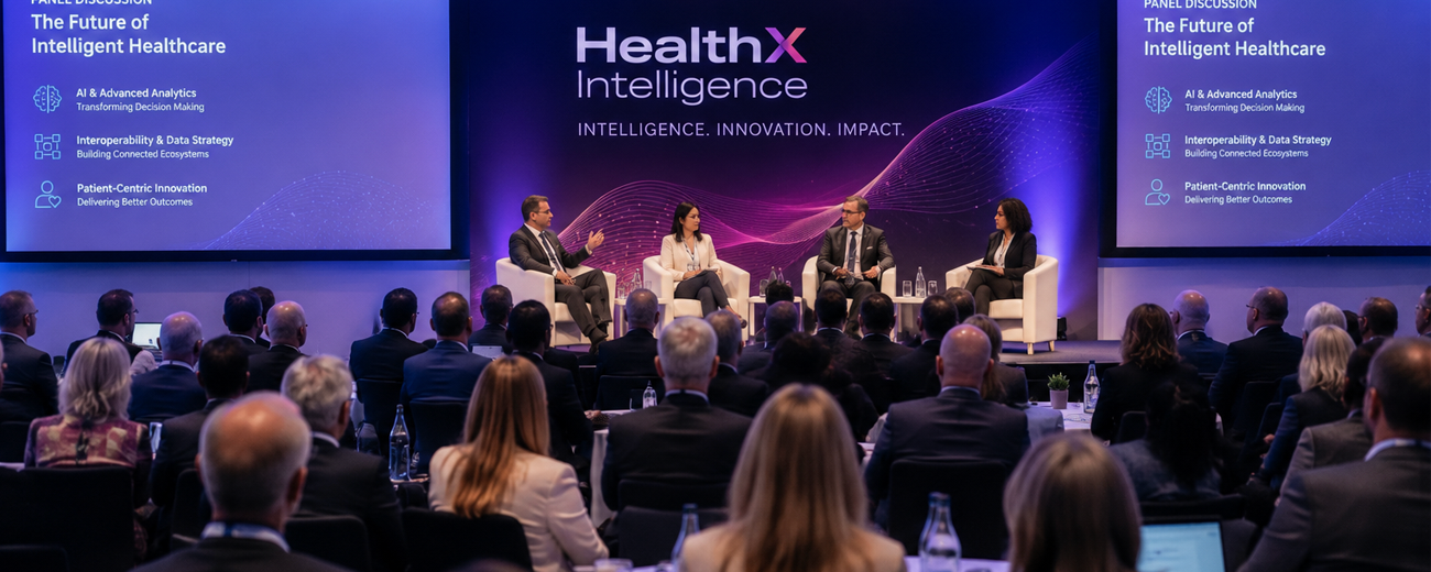 Senior healthcare leaders in strategic discussion at conference